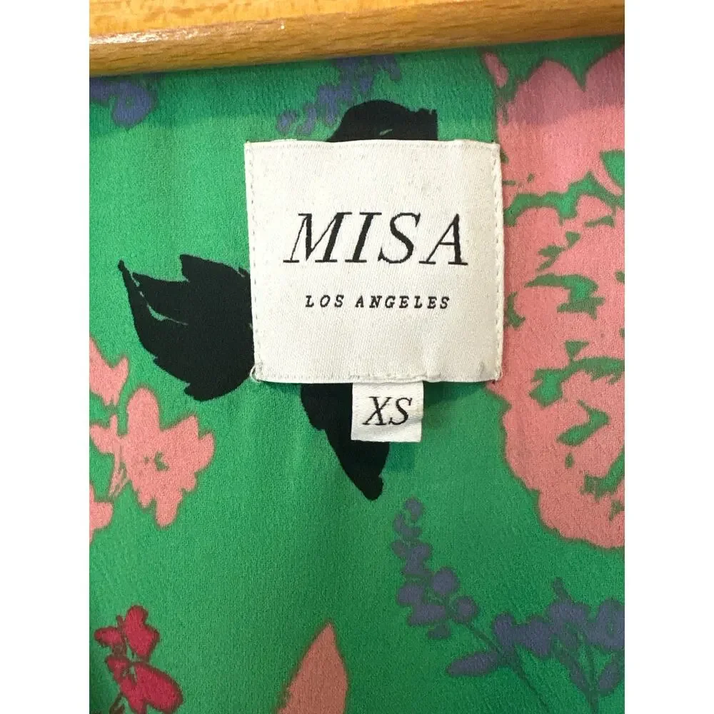 MISA Los Angeles Amalya Green Floral Tiered Ruffle Mini Dress XS Boho - Picture 5 of 11